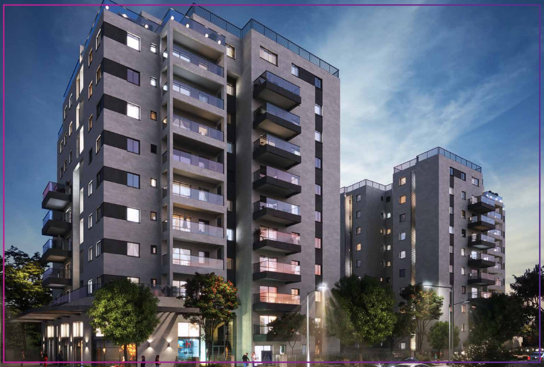 חזית הפרויקט בלילה